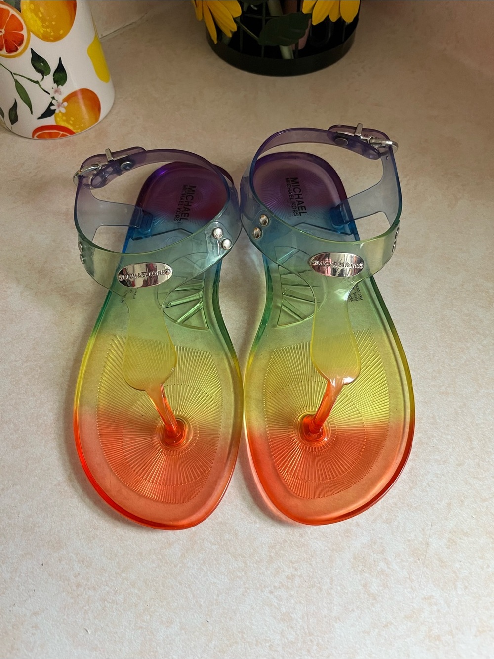 Michael Kors Rainbow Gradient Jelly Ankle-Strap Sandals